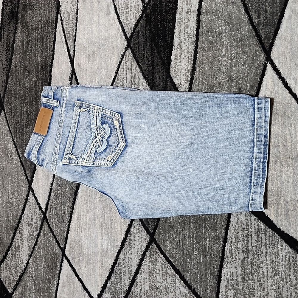 FLYPAPER BLUE EMBROIDERED DENIM JEAN SHORTS 34